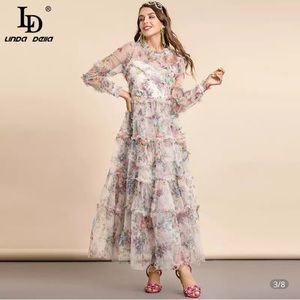 Designer ruffle maxi dress